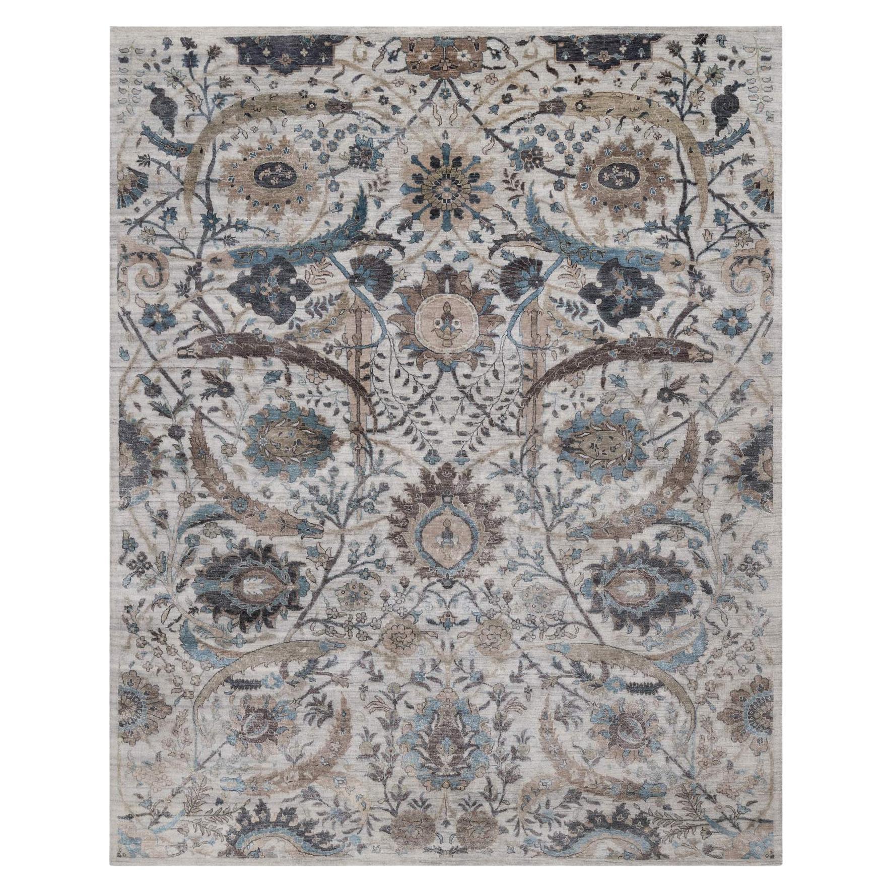 8
x10
 Light Gray Sickle Leaf Design Silk with Textured Wool Tapis noué à la main