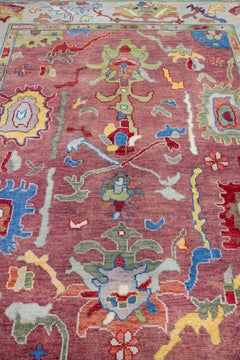 8x10 Light Maroon Multi-Color Turkish Oushak Hand Knotted Wool Rug ( G-9408)
