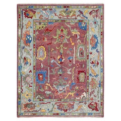 8x10 Light Maroon Multi-Color Turkish Oushak Hand Knotted Wool Rug ( G-9408)