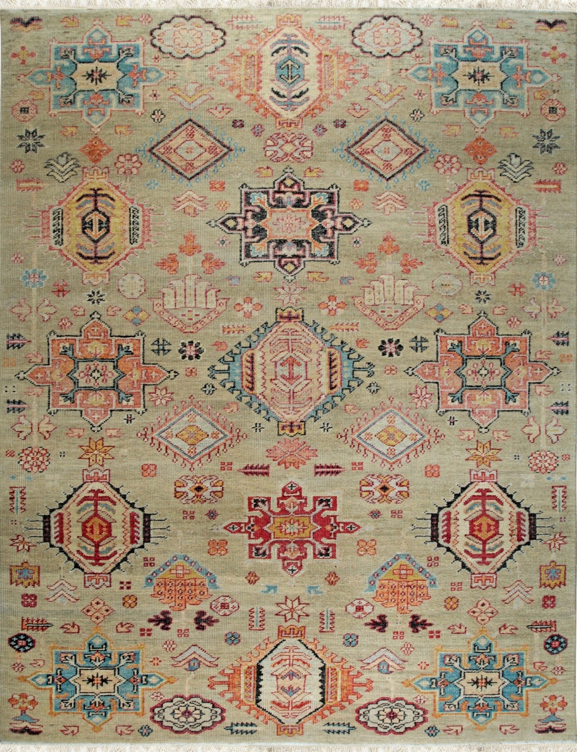 8x10 Lush Oriental Ivory Traditional Geometric Hand Knotted Wool Carpet Rug