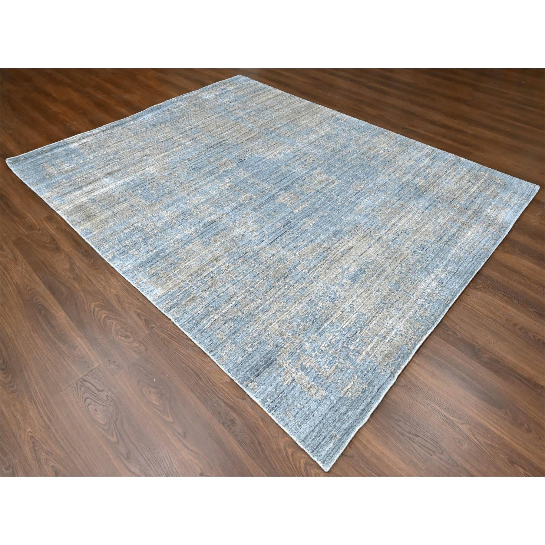 Indian 8'x10' Marengo Gray Modern Design Hand Loomed Wool and Silk Oriental Rug For Sale