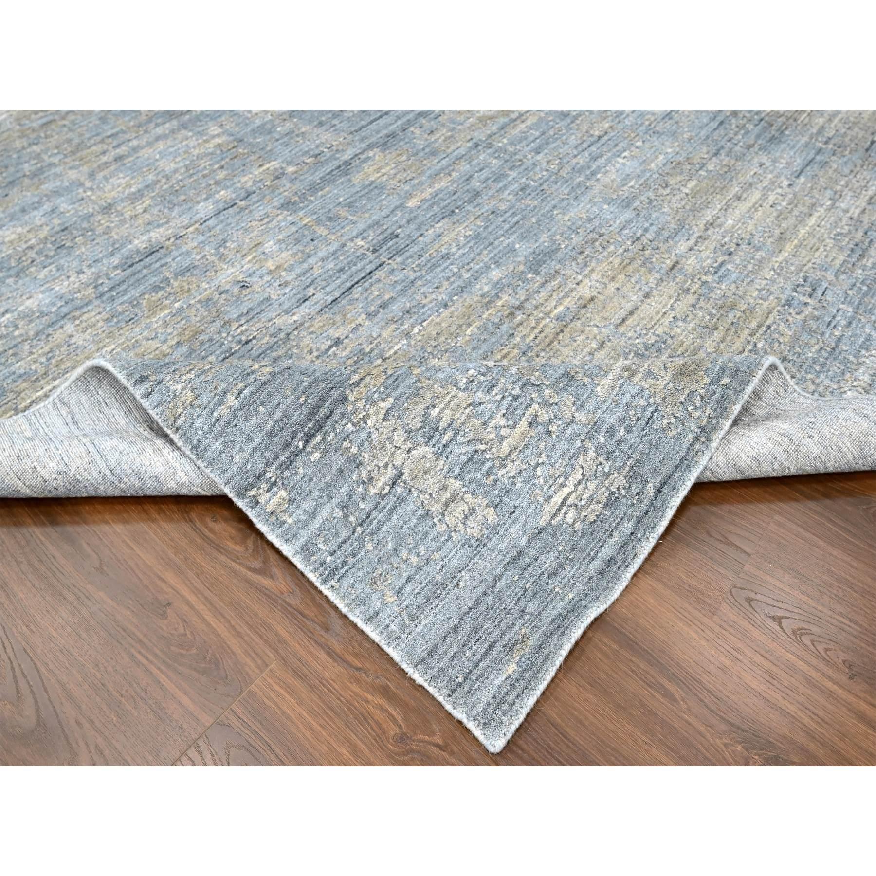Contemporary 8'x10' Marengo Gray Modern Design Hand Loomed Wool and Silk Oriental Rug For Sale