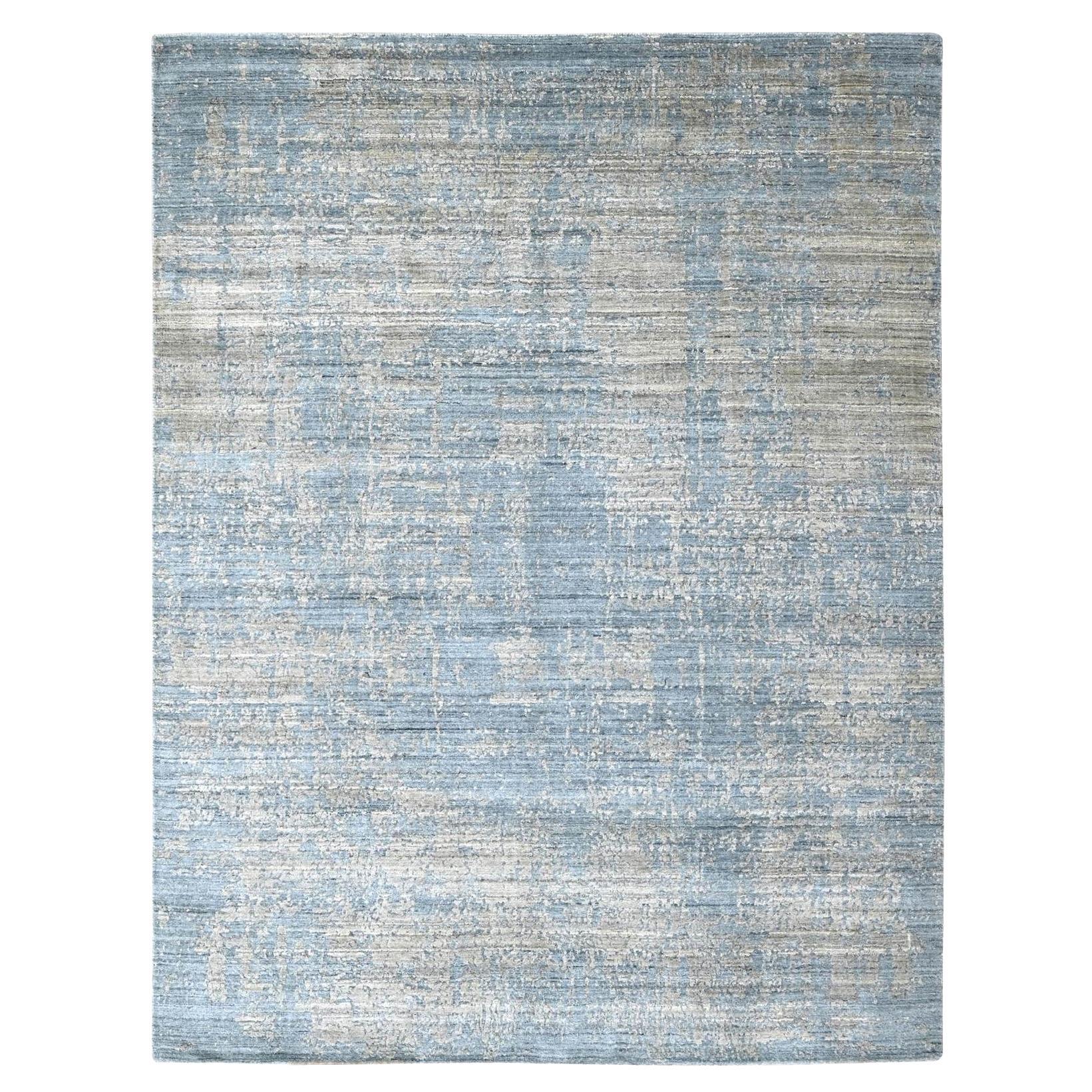 8'x10' Marengo Gray Modern Design Hand Loomed Wool and Silk Oriental Rug For Sale