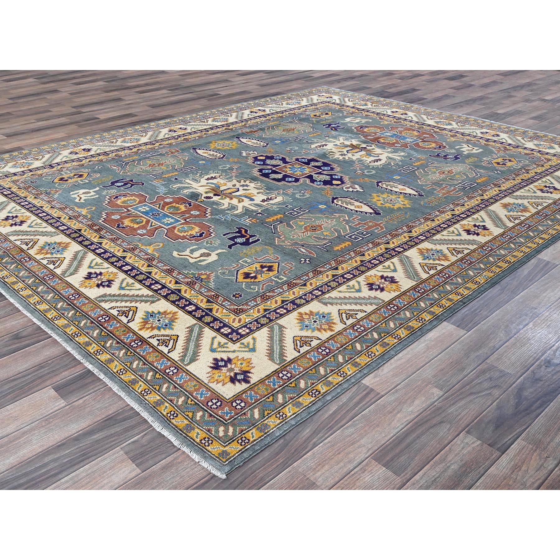 8'x10' Misty Gray Kazak with Tribal Design Hand Knotted All Wool Oriental Rug (Afghanisch) im Angebot