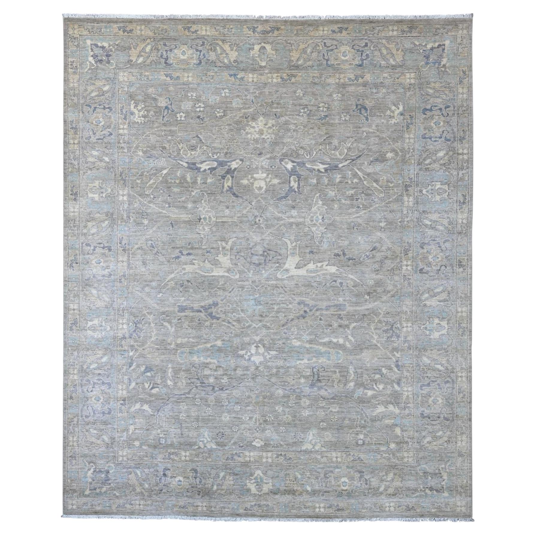 8'x10' Misty Gray Peshawar with Bijar Garus Design Hand Knotted 100% Wool Rug