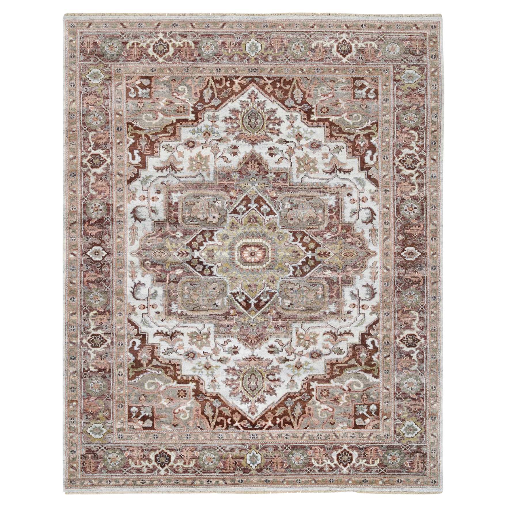 8'x10' Gemischtes Burgund, Heriz Heritage Design, Handgeknüpfter Teppich aus reiner Wolle im Angebot
