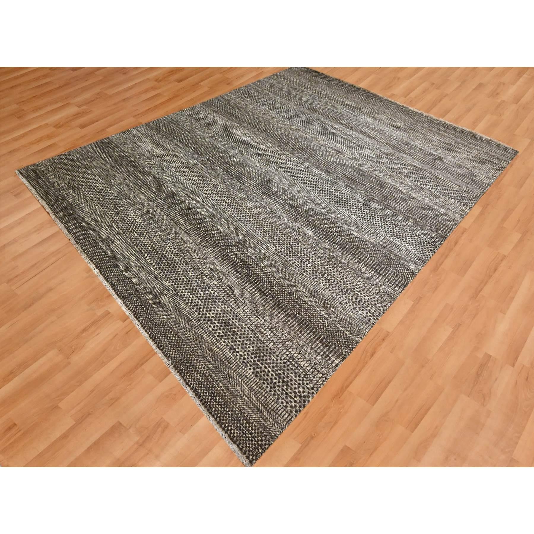 8'x10' Mocha Brown Modern Grass Design Handgeknüpft Reine Wolle Orientteppich (Moderne) im Angebot