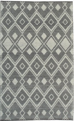 8x10 Modern Kilim Black Diamond Geometric Handmade Wool Carpet Rug