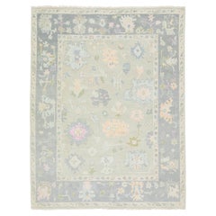 8x10 Modern Oushak Style Hand-Knotted Wool Area Rug – Pastel Sage & Slate Blue