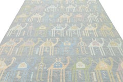 8x10 Modern Pastel Camel Motif Hand-Knotted Wool Area Rug In Muted Gray