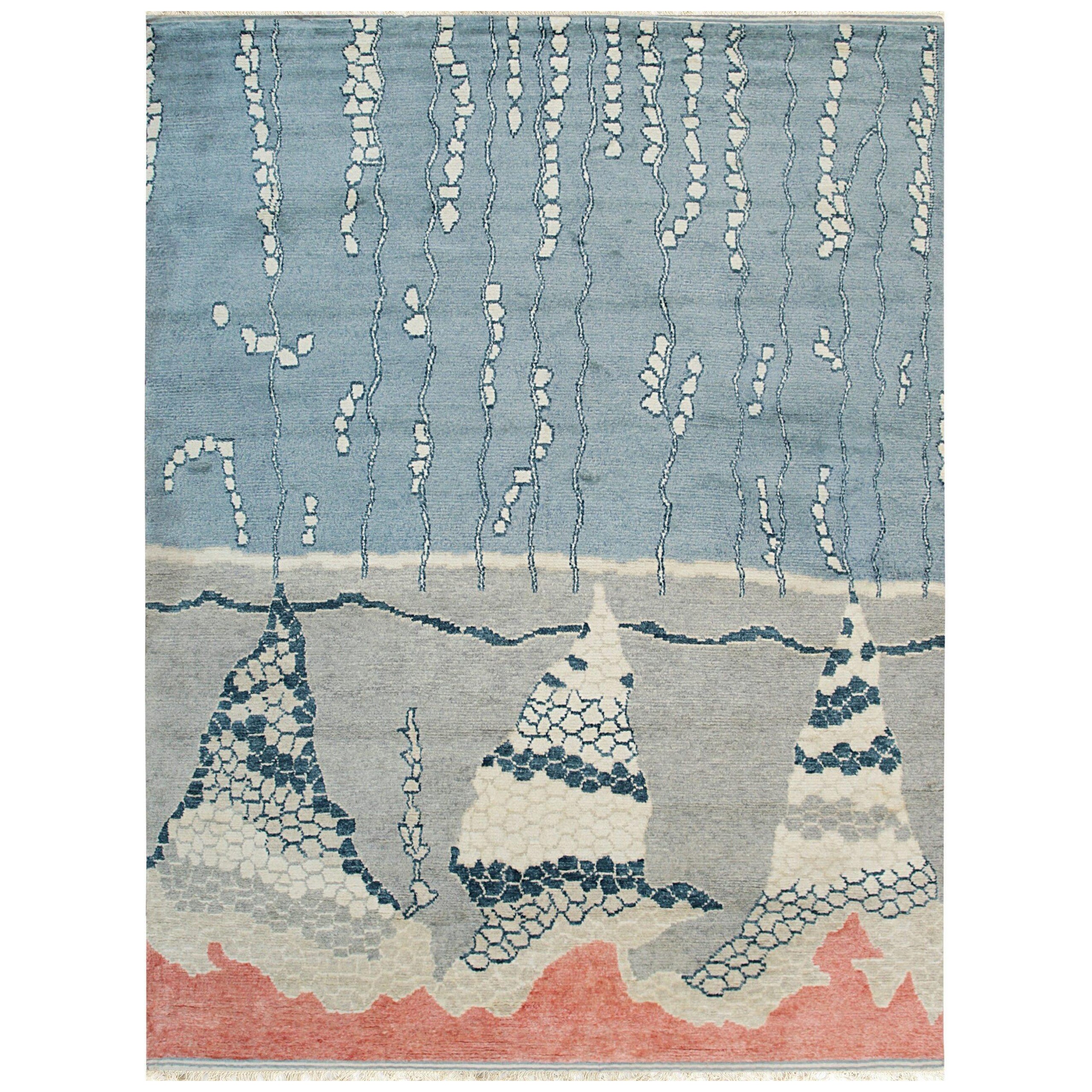 8x10 Multicolor Hand-Knotted Wool Abstract Mountainscape Geometric Carpet Rug For Sale