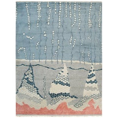 8x10 Multicolor Hand-Knotted Wool Abstract Mountainscape Geometric Carpet Rug
