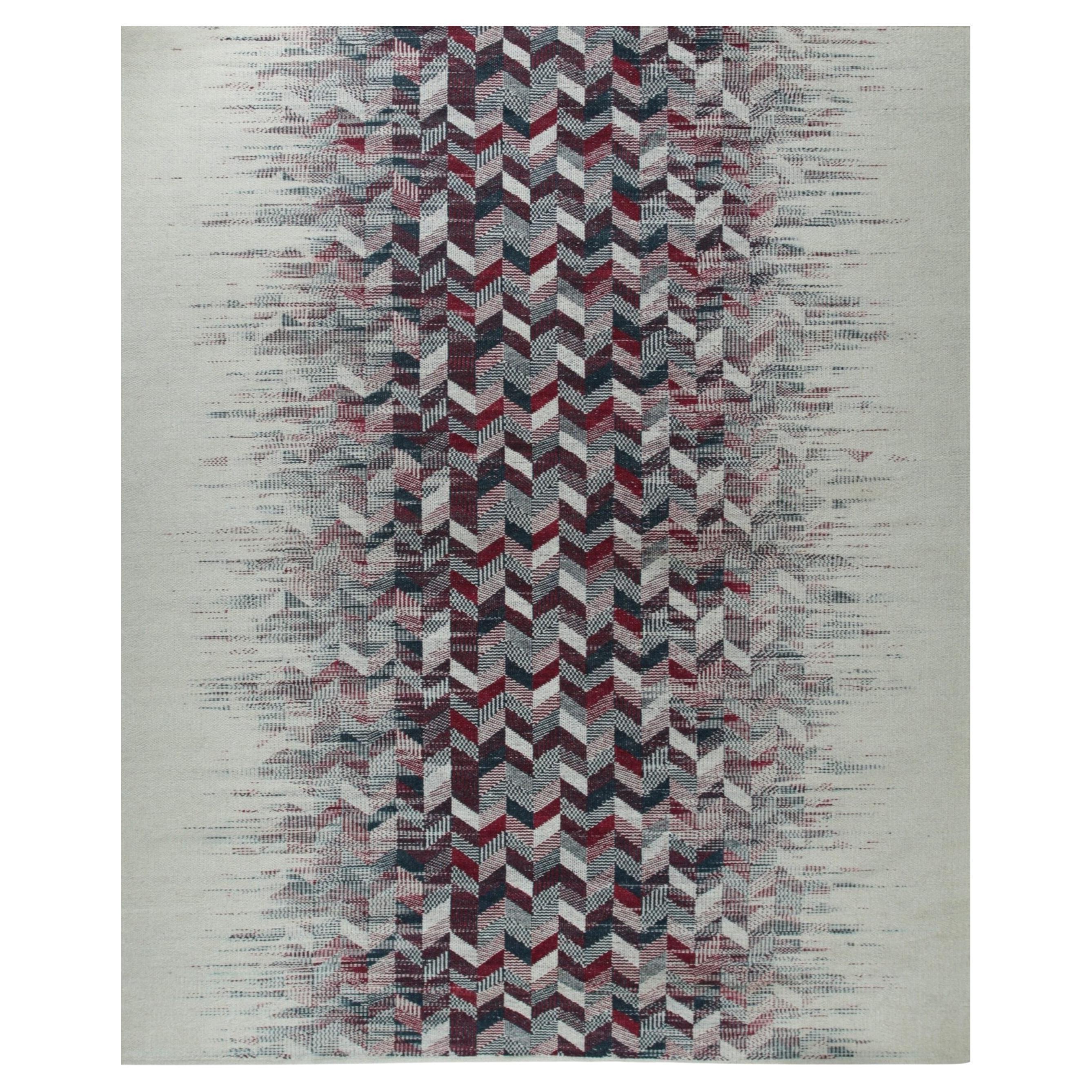 8x10 Multicolor Hand-Knotted Wool Faded Chevron Cascade Geometric Carpet Rug
