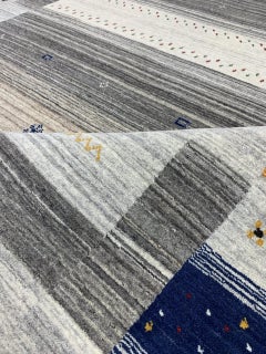 8x10 Multicolor Hand-Knotted Wool Subtle Striped Motifs Geometric Carpet Rug