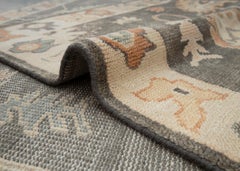 Tapis Oushak traditionnel d'inspiration antique, gris anthracite discret, 8 x 10 (MT-371)
