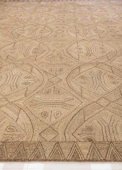 8x10 Natural Beige with Tribal Geometric Motifs Custom Handwoven Abaca Rug