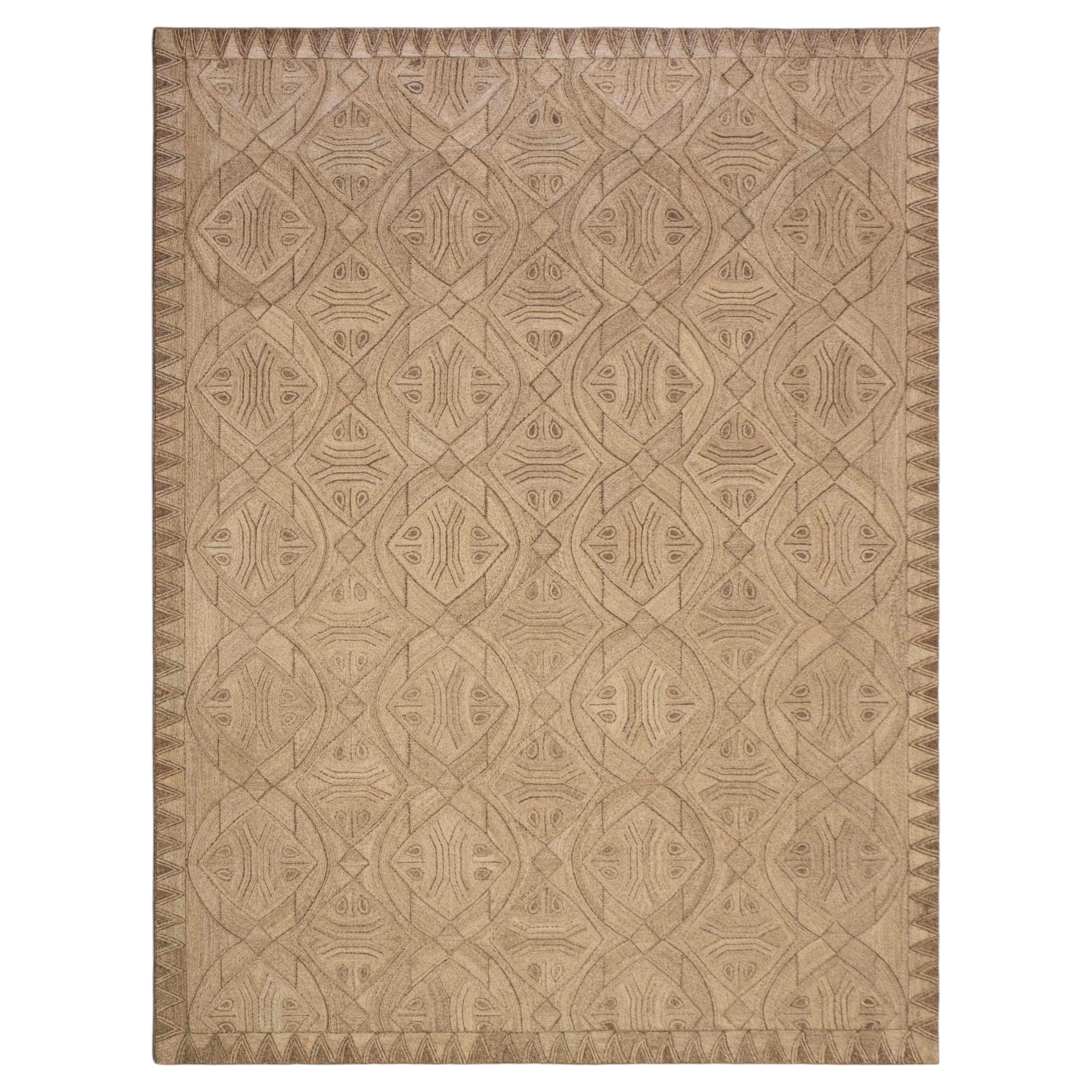 Tapis en abaca tissé à la main sur mesure, 8 x 10, beige naturel, avec motifs géométriques tribaux