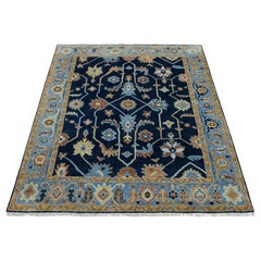 8x10 Navy Blue and Gold Floral Oushak Hand-Knotted Rug ( G-14099 )