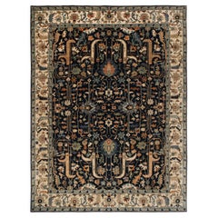 8x10 Navy Cream Persian Serapi Hand Made Wool Rug ( G- 12124 )