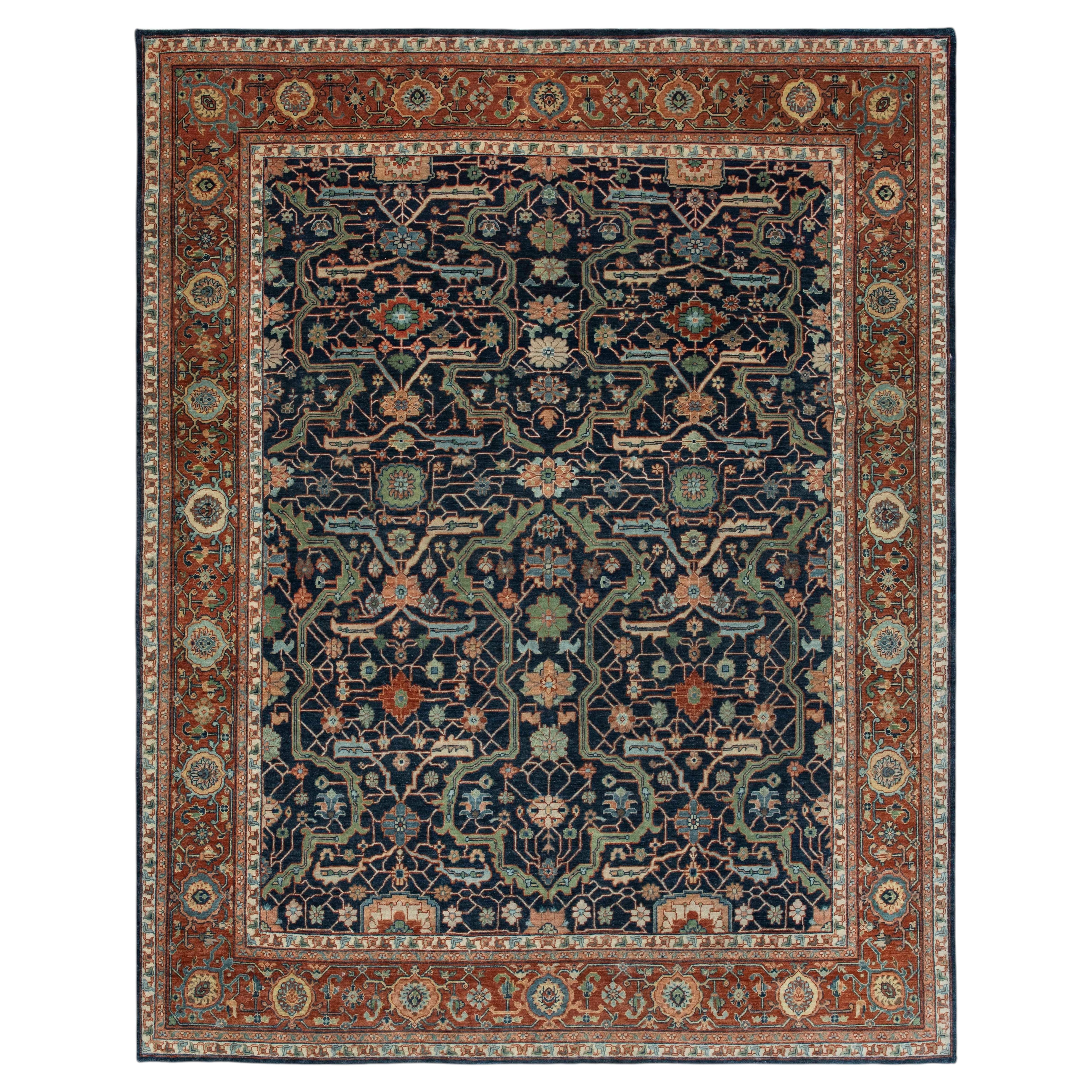 8x10 Navy Handwoven Persian Heriz Style Rug ( G -13401 )