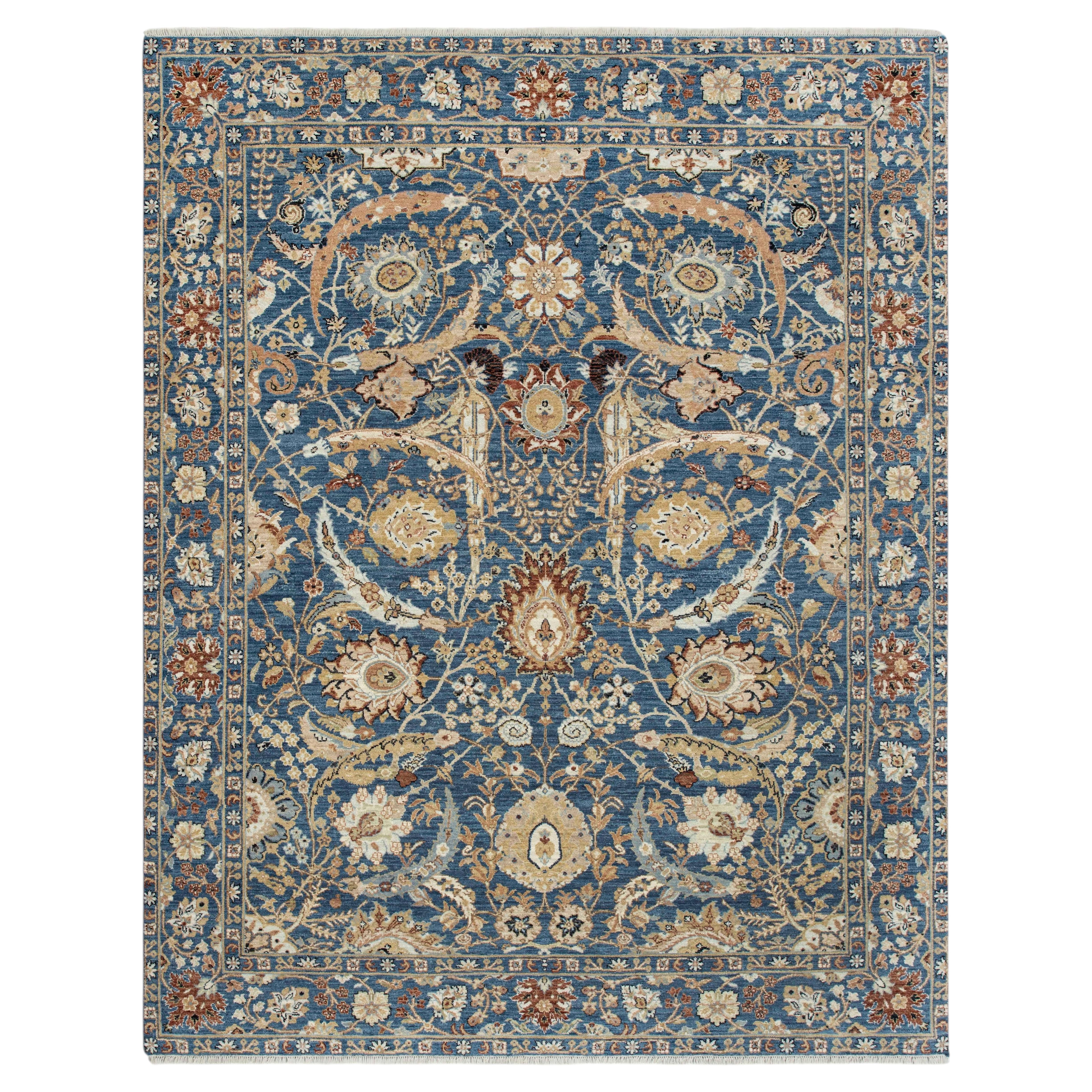 8x10 Navy Persian Kerman Sickle Hand Knotted Rug ( G-14104 )
