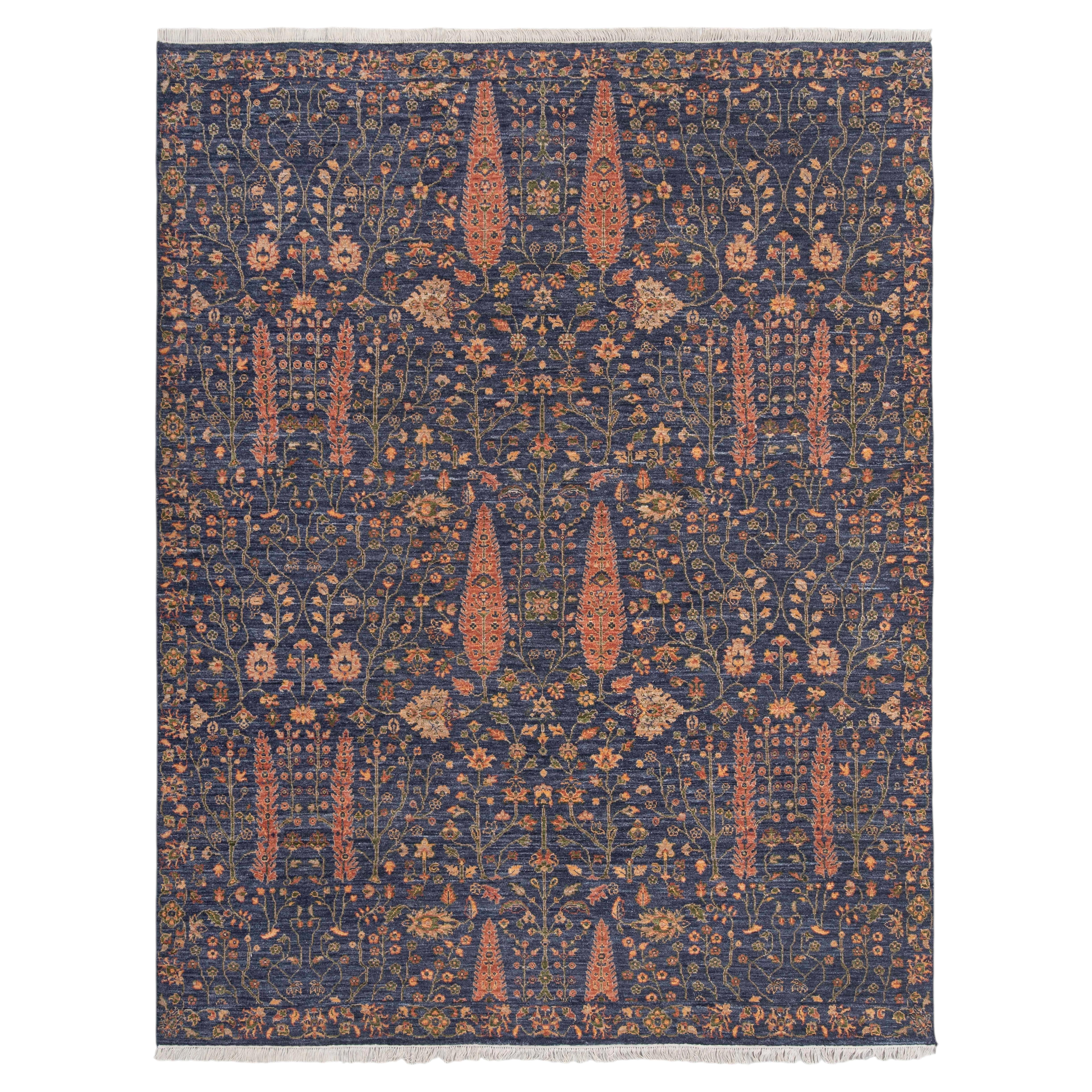 8x10 Navy Rust Cypress Tree Of Life Persian Rug ( JC-9980)