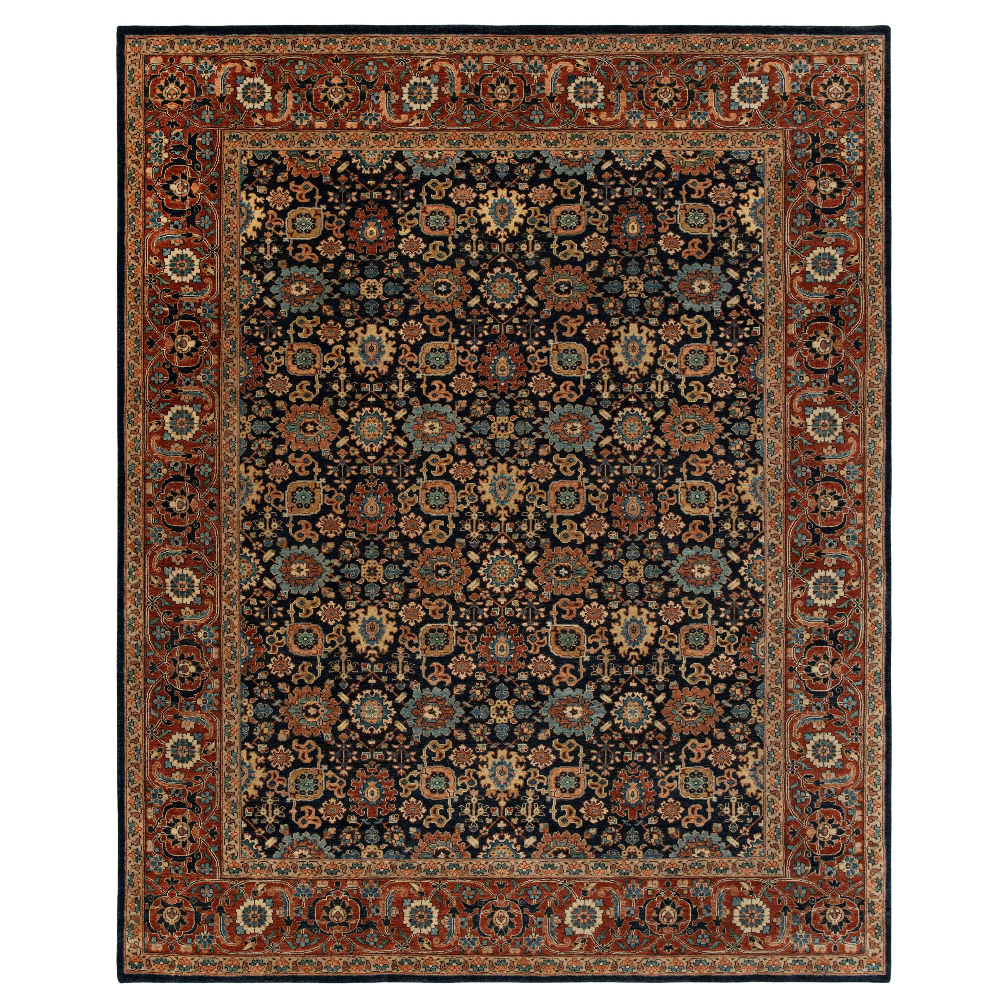8x10 Navy Rust Floral Hand Knotted Persian Carpet ( G-13145)