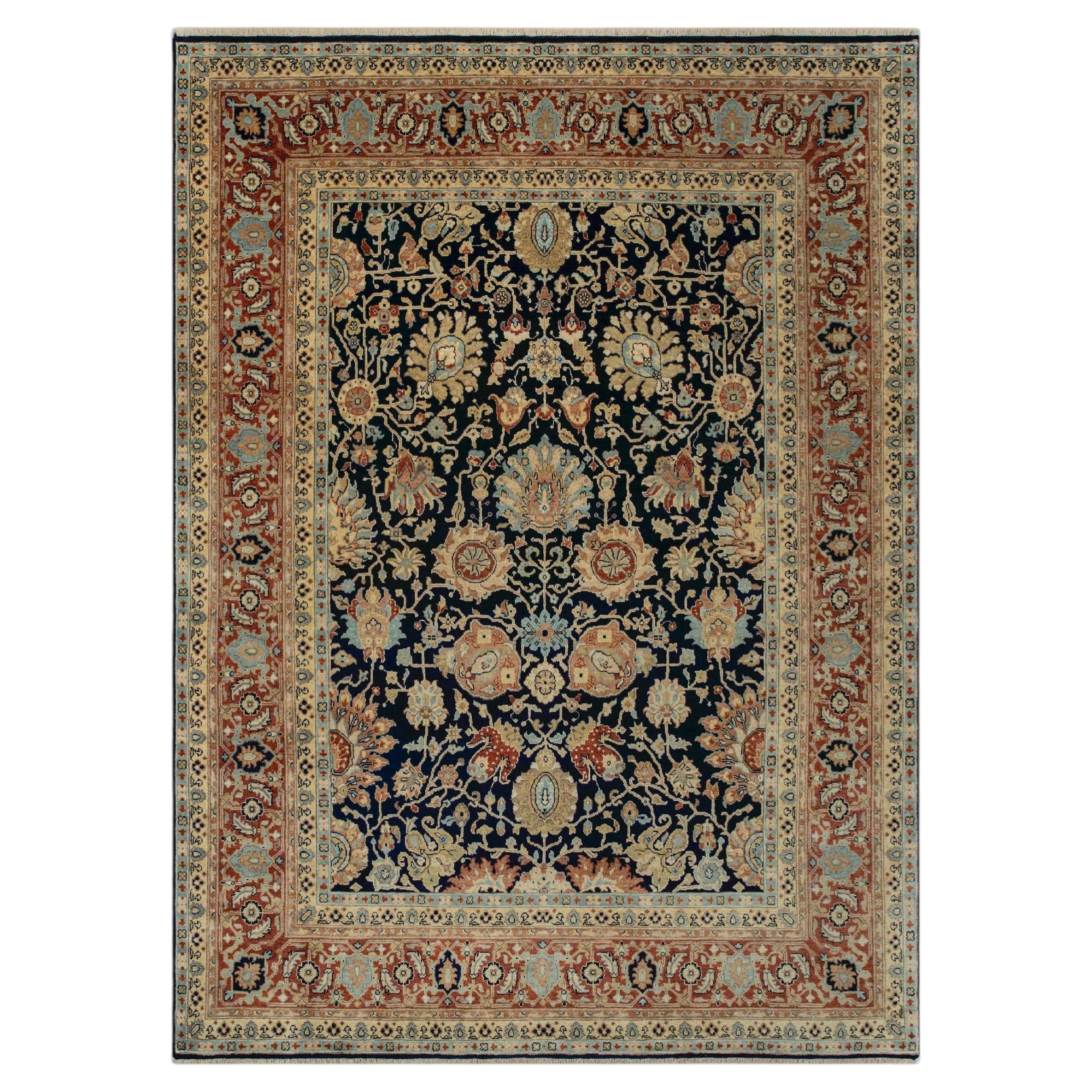 8x10 Navy Rust Persian Hand Knotted Wool Rug ( G-13574)