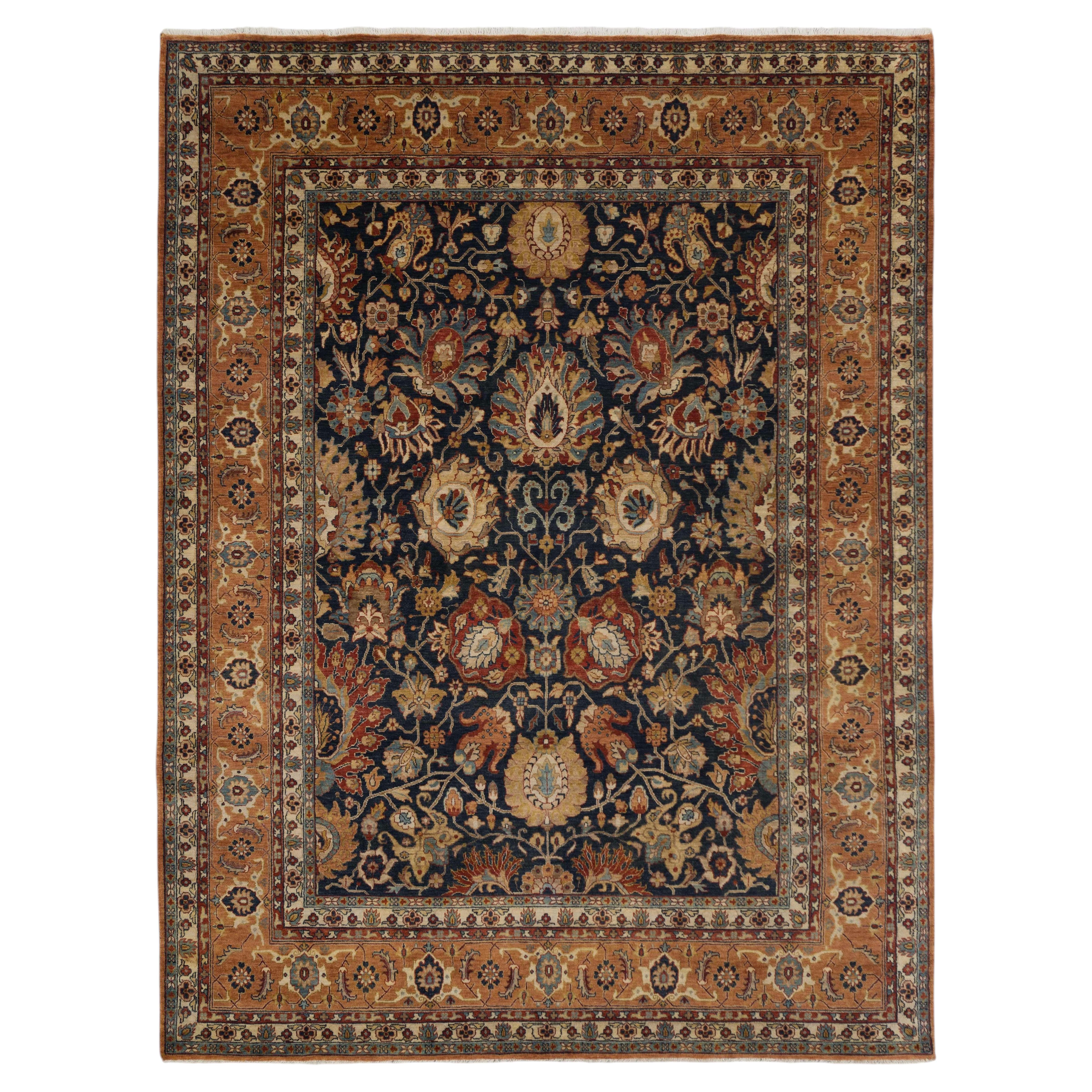 8x10 Navy Rust Persian Hand Knotted Wool Rug ( P-2992)
