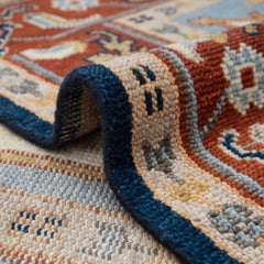 Tapis en laine noué à la main « Serapi » 8x10, couleur bleu marine et rouille, motif Taj Mahal (MT - 359)