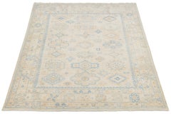 8x10 Neutral Elegance Tapis en laine de Peshawar noué à la main - Bleu ciel et ivoire nuancés