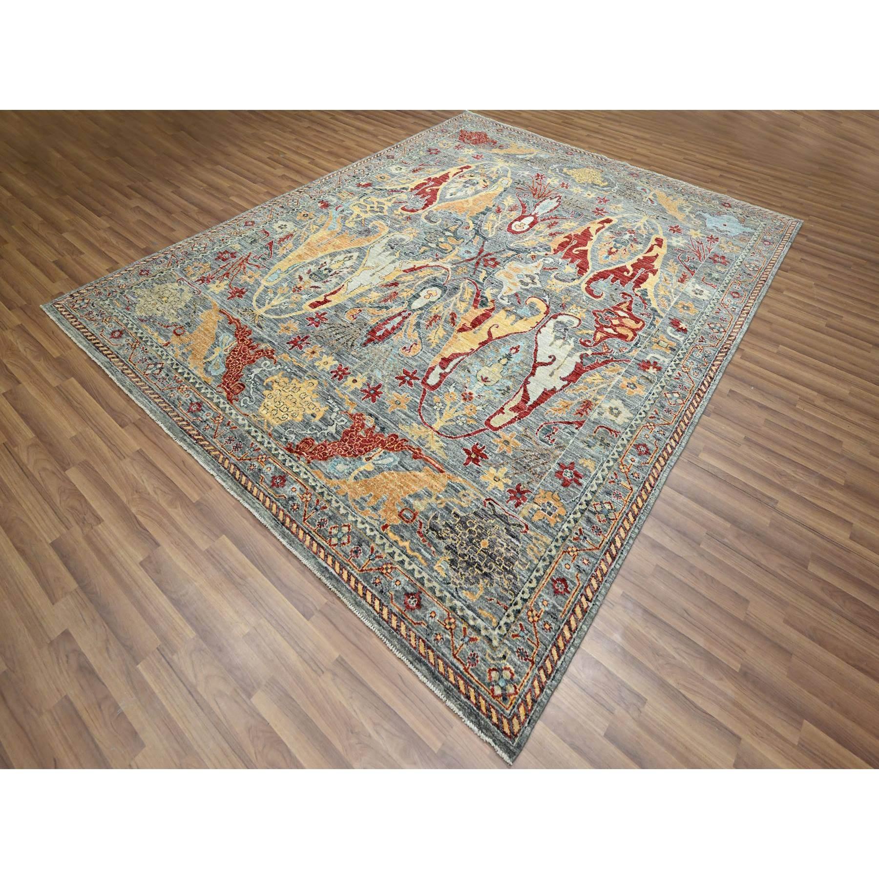 8'x10' Neutral Grau Bijar Garus Design Pastellfarben Handgeknüpfter Wollteppich (Stammeskunst) im Angebot