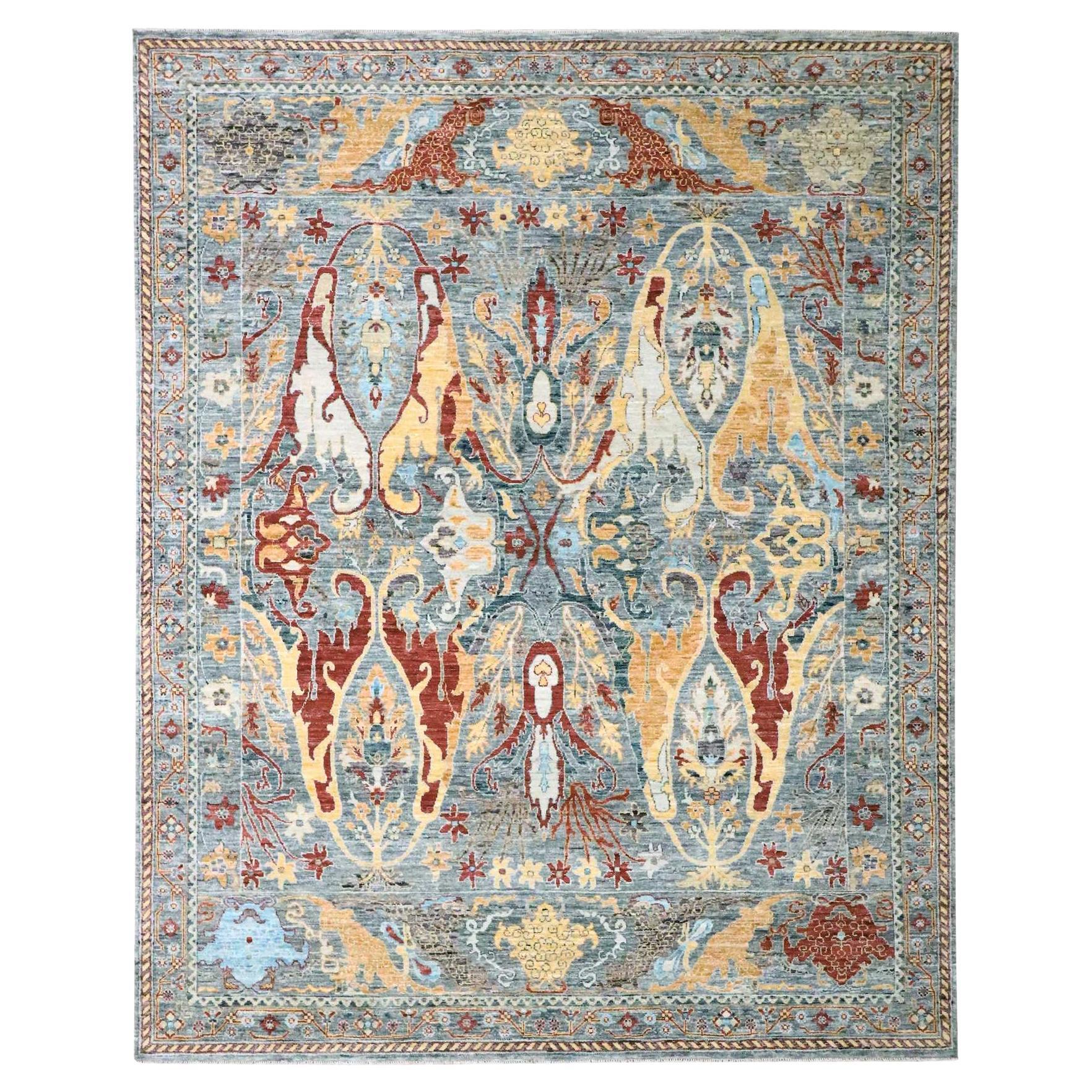 8'x10' Neutral Grau Bijar Garus Design Pastellfarben Handgeknüpfter Wollteppich im Angebot