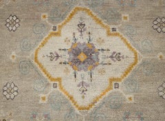 8x10 Neutral Oushak with Pastel Medallions Hand-Knotted Rug ( G-13703 )
