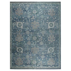 8x10 Oushak Blue Traditional Geometric Modern Hand Knotted Wool Carpet Rug