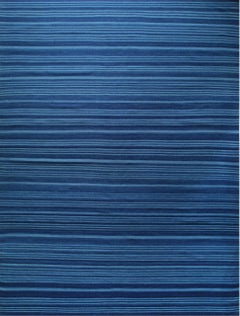 8x10 Para Penelope Blue Kilim Stripe Geometric Flatweave Wool Carpet Rug