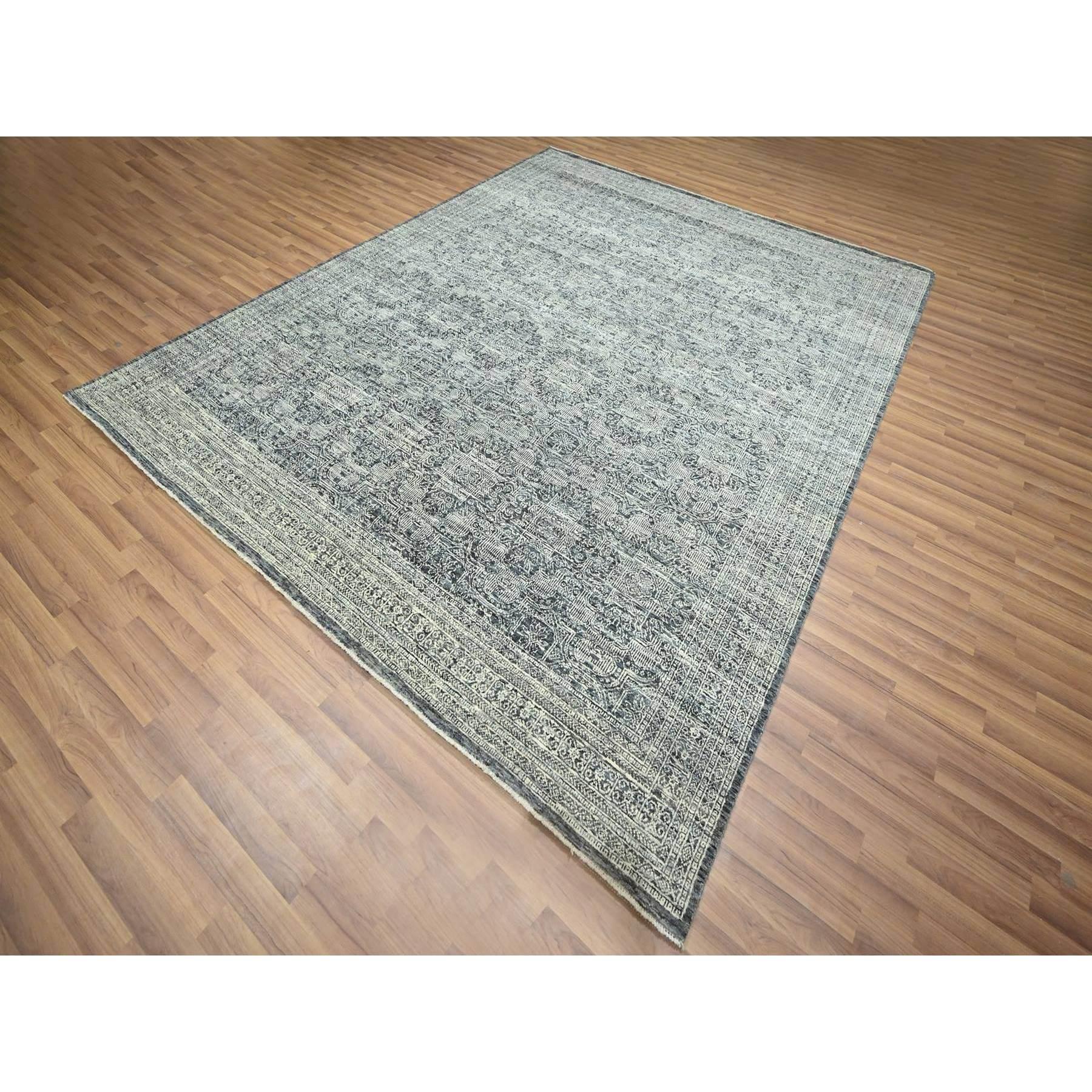 Indiano Tappeto in lana annodato a mano 8'x10' Pebble Gray Tone on Tone Arts and Crafts Design in vendita