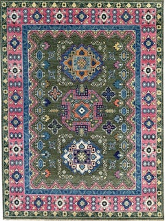 8x10 Penelope Kazak Green Geometric Modern Hand Knotted Wool Carpet Rug