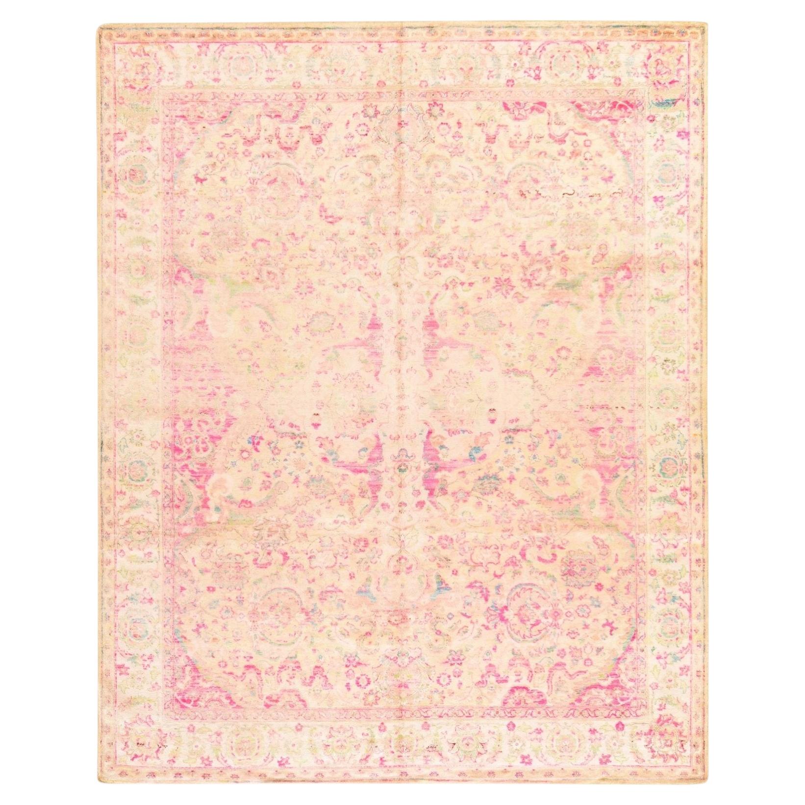 8'x10' Pink Pure Silk with All Over Amritsar Design Abrash Hand Knotted Rug