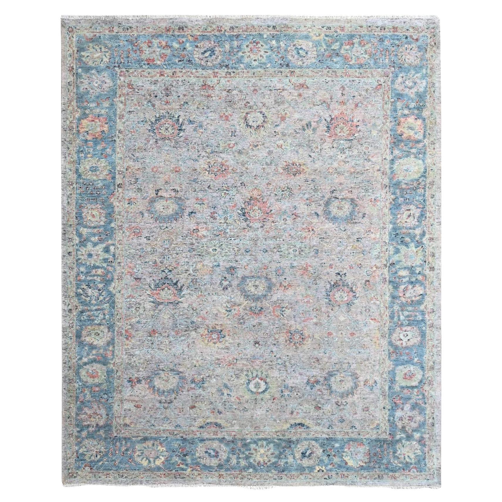 8'x10' Pink Wool Hand Knotted Ziegler Mahal Design Zero Pile Distressed Rug