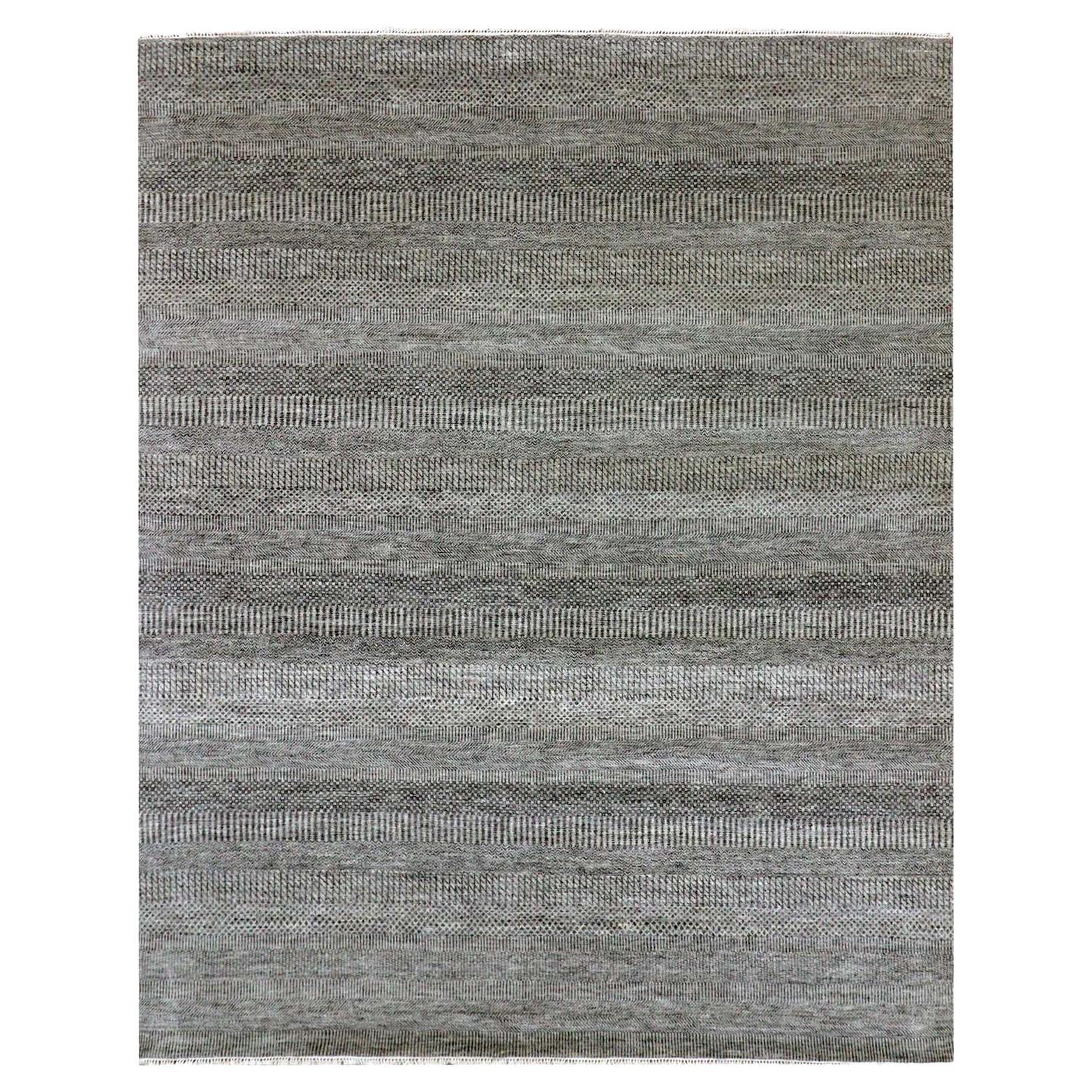 8'x10' Power Gray, Hand Knotted, Modern Grass Design, Organic Wool Rug