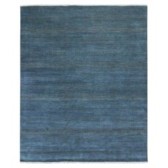 8'x10' Alfombra anudada a mano de lana teñida azul prusia con diseño moderno de hierba