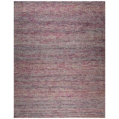 8x10 Red Hand-Knotted Silk Subtle Striations Geometric Modern Carpet Rug
