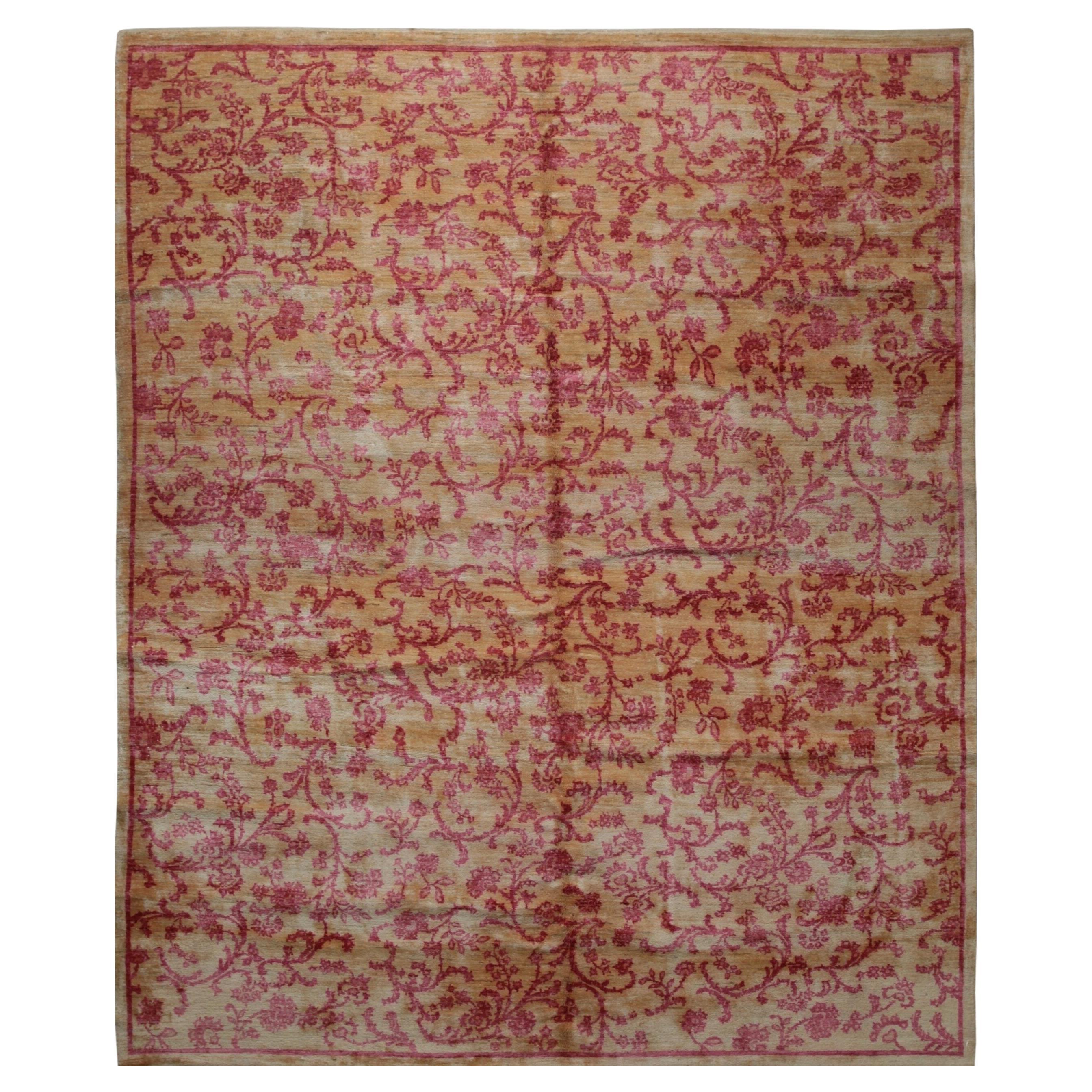 8x10 Red Hand-Knotted Wool Floral Tapestry Classic Traditional Modern Carpet Rug For Sale