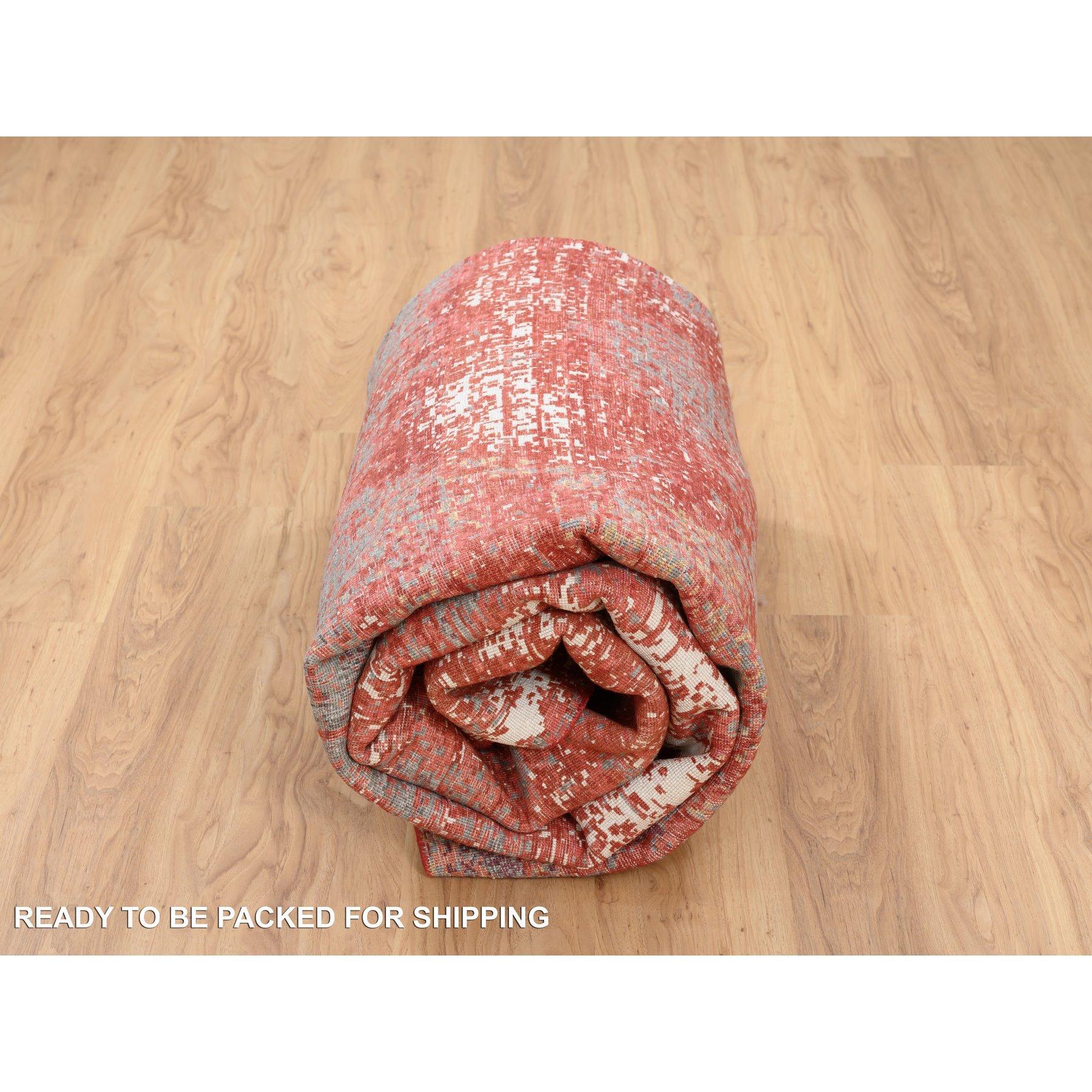 8'x10' Red Modern Design Nepale Weave Wool and Silk Hand Knotted Rug For Sale 4