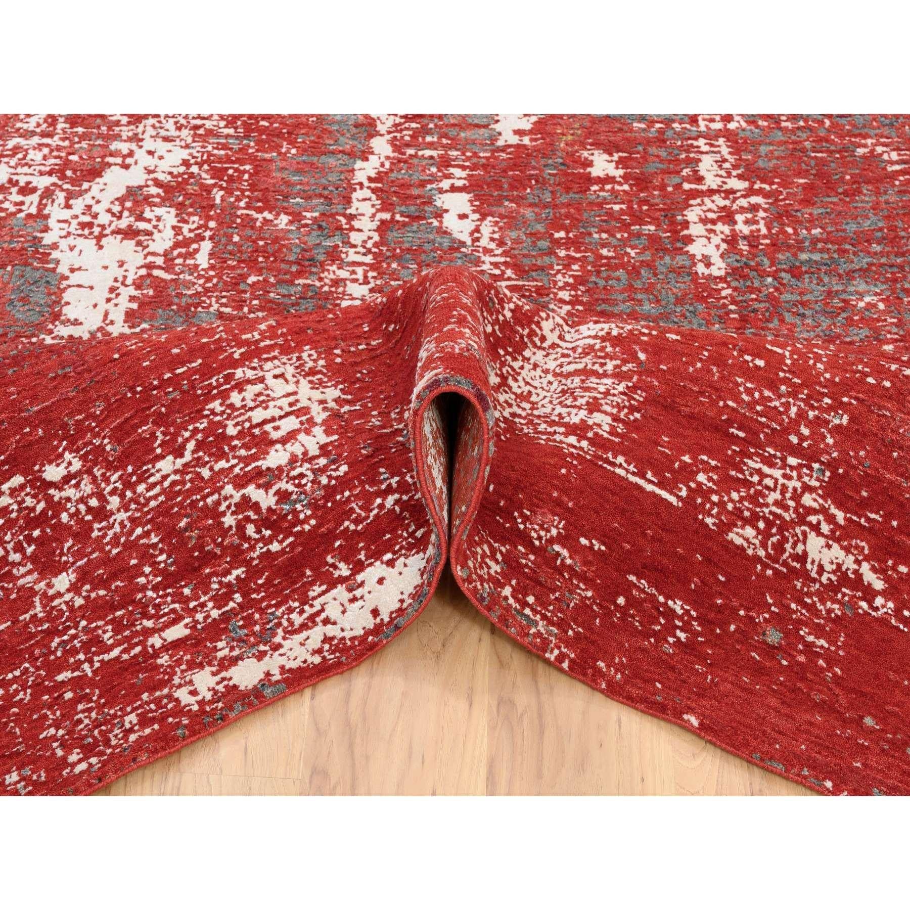 Contemporary 8'x10' Red Modern Design Nepale Weave Wool and Silk Hand Knotted Rug For Sale