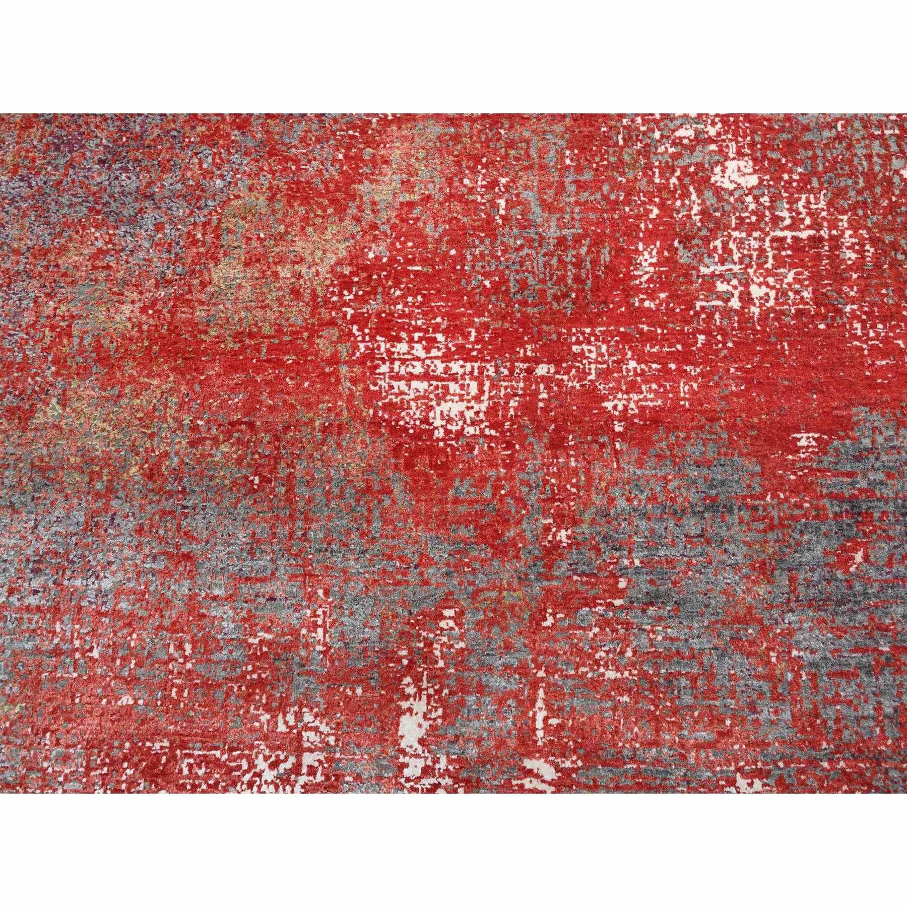 8'x10' Red Modern Design Nepale Weave Wool and Silk Hand Knotted Rug For Sale 3