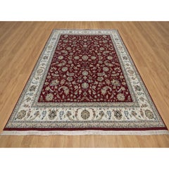 8'x10' Red Nain with Flower Pattern 250 KPSI Hand Knotted Wool & Silk Rug