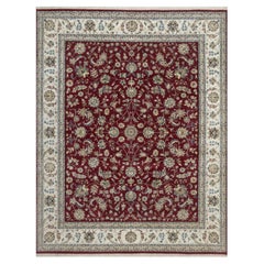 8'x10' Red Nain with Flower Pattern 250 KPSI Hand Knotted Wool & Silk Rug