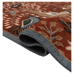 8x10 Red Peacock Bird and Tree Hand Knotted Oushak Wool Rug ( G-5447 )